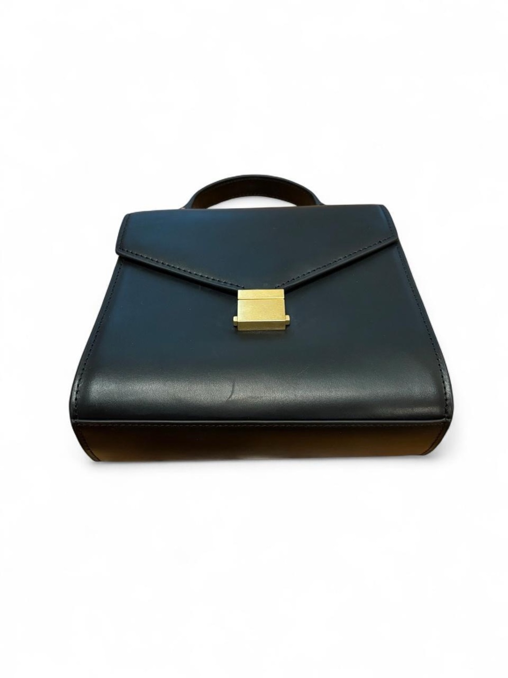 Quince Classic Black Italian Leather Top Handle Back with Gold Hardware - Picture 3 of 6